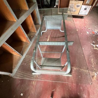 Industrial Rolling Metal/Glass Desk Plus Rolling Cart (OB1-RG)