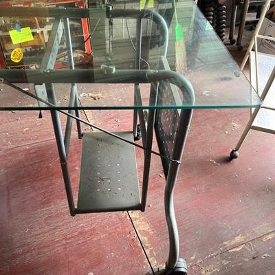 Industrial Rolling Metal/Glass Desk Plus Rolling Cart (OB1-RG)