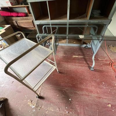 Industrial Rolling Metal/Glass Desk Plus Rolling Cart (OB1-RG)