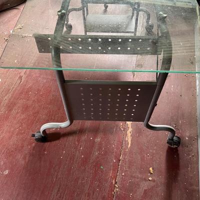 Industrial Rolling Metal/Glass Desk Plus Rolling Cart (OB1-RG)