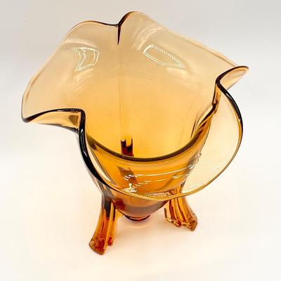 Amber Ruffled Rim ~ Footed Vase
