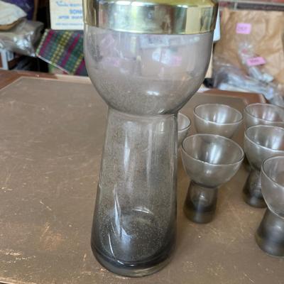 MCM Cocktail Shaker w/ Tumblers Smoked Glass