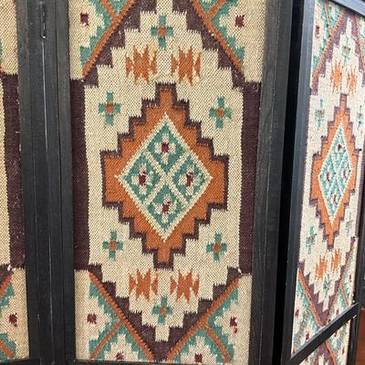 006 Southwestern Design Fabric and Wood Privacy Folding Screen