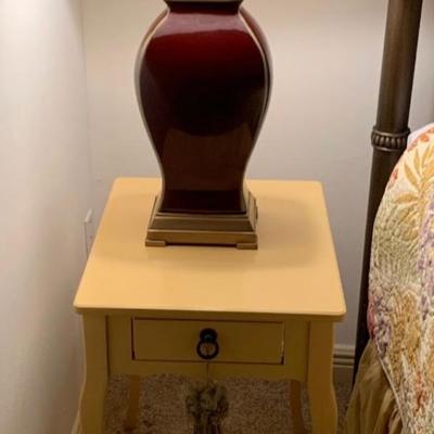 Two Vintage Solid Wood Laminated Yellow End Tables
