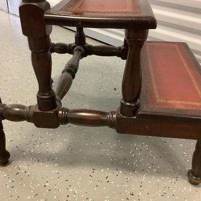 Late 19th Century English or American Library Steps, solid mahogany, the tread of the steps are leather, 19.5"W  21.5"deep,...