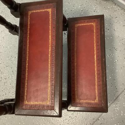 Late 19th Century English or American Library Steps, solid mahogany, the tread of the steps are leather, 19.5"W  21.5"deep,...