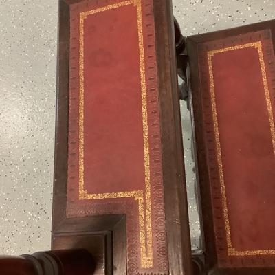 Late 19th Century English or American Library Steps, solid mahogany, the tread of the steps are leather, 19.5"W  21.5"deep,...