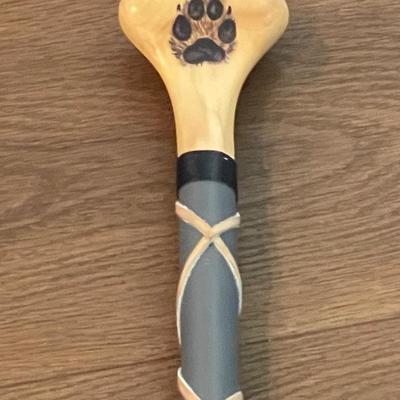 New Signed Terry Doughty Wooden Boat Paddle with Wolf Print