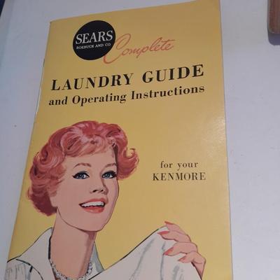 Antique Glass Lingerie Washboard, and Sears Kenmore Laundry Guide booklet