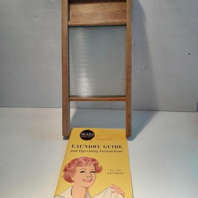 Antique Glass Lingerie Washboard, and Sears Kenmore Laundry Guide booklet