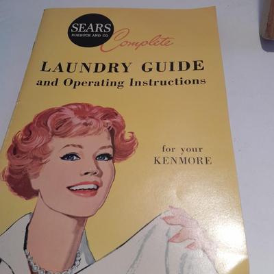 Antique Glass Lingerie Washboard, and Sears Kenmore Laundry Guide booklet