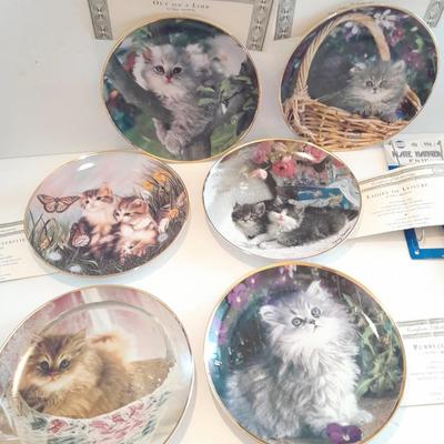 Six Franklin Mint Heirloom Numbered Limited Edition Persian cat plates with COA's