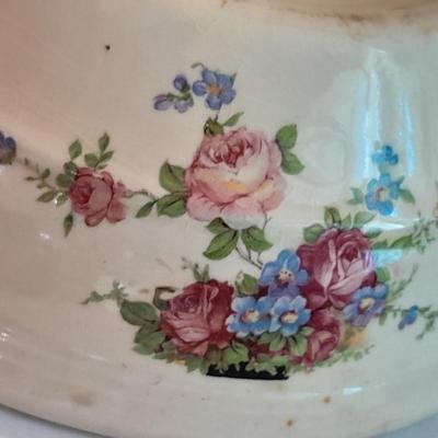 Antique Good Housekeeping bowl with KIG Daisy and Cane Pattern Depression Glass 6â€ Plates and Anchor Hocking 10-ounce bowls.