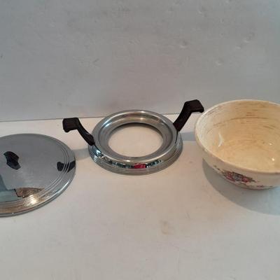 Antique Good Housekeeping bowl with KIG Daisy and Cane Pattern Depression Glass 6â€ Plates and Anchor Hocking 10-ounce bowls.