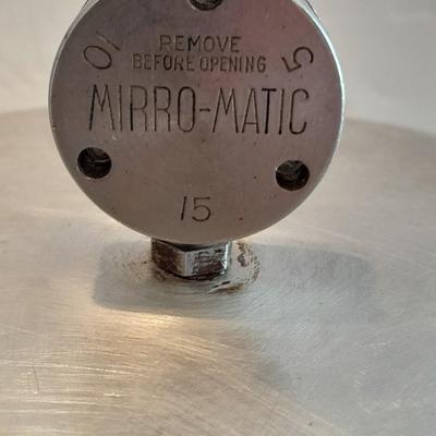 Complete Vintage MIRRO-MATIC Aluminum 4 Qt Pressure Cooker with wood handled Foley Food mill