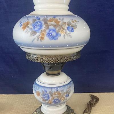 Vintage Blue Flowered Hurricane Table Lamp