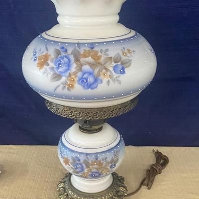 Vintage Blue Flowered Hurricane Table Lamp