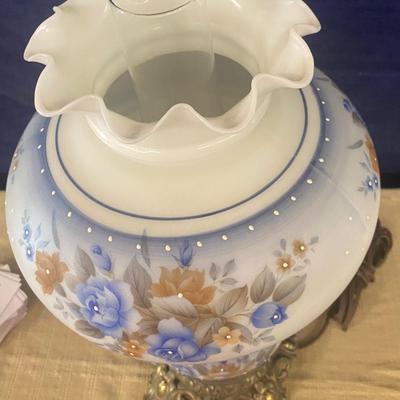 Vintage Blue Flowered Hurricane Table Lamp