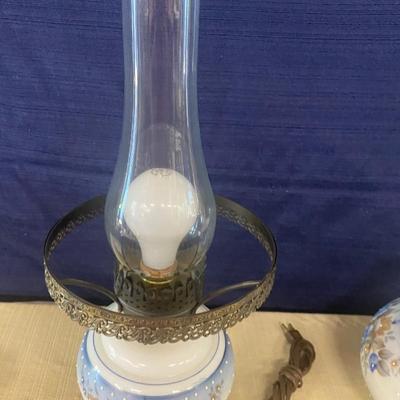 Vintage Blue Flowered Hurricane Table Lamp