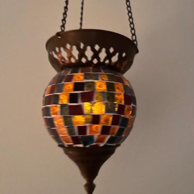 2 Vintage Mosaic Hanging Candle Holders