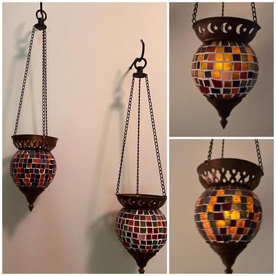 2 Vintage Mosaic Hanging Candle Holders