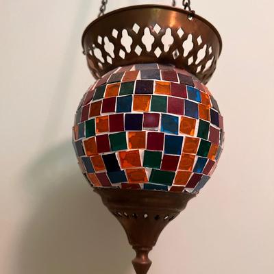 2 Vintage Mosaic Hanging Candle Holders