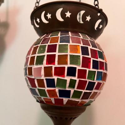 2 Vintage Mosaic Hanging Candle Holders