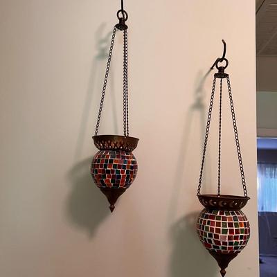 2 Vintage Mosaic Hanging Candle Holders