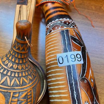Lot Vintage Carved African Gourd Art