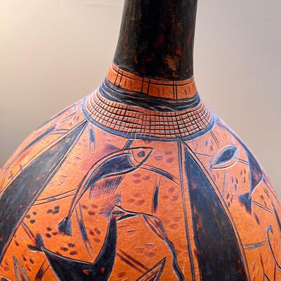 Vintage Hand Carved African Gourd Vase