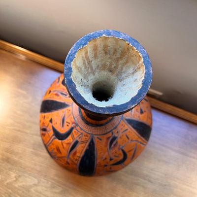 Vintage Hand Carved African Gourd Vase