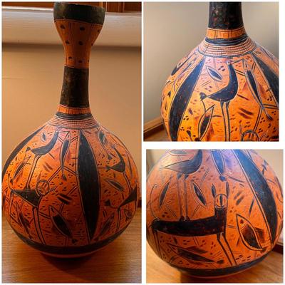 Vintage Hand Carved African Gourd Vase
