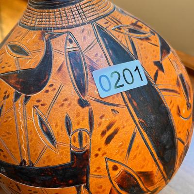 Vintage Hand Carved African Gourd Vase