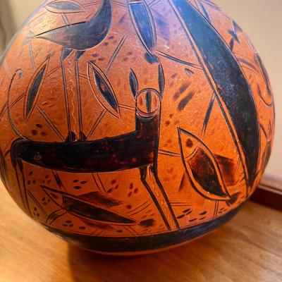Vintage Hand Carved African Gourd Vase
