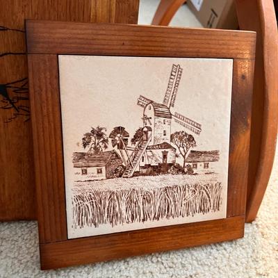 Decorative Vintage Wood Lot - Tray, Art, Clock