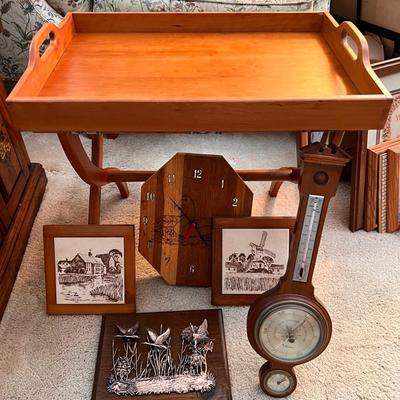 Decorative Vintage Wood Lot - Tray, Art, Clock