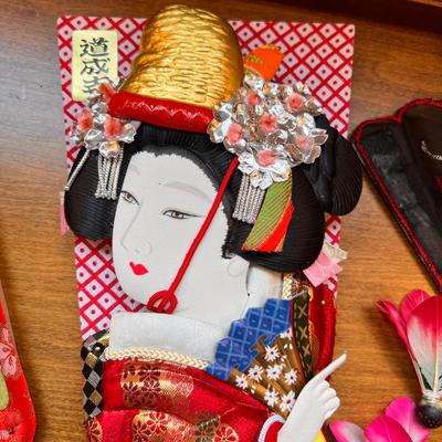 Vintage Japanese Hogoita Set, Japanese Fan, Origami Paper