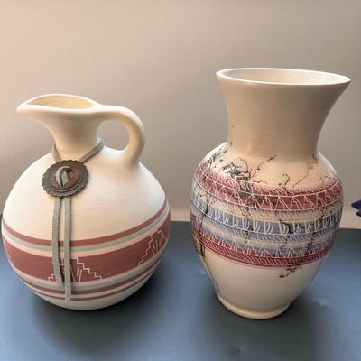 2 Vintage Native American Pottery Vase Pitcher