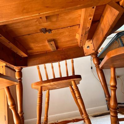 Solid Wood Vintage Kitchen Table, Chairs, Leaf