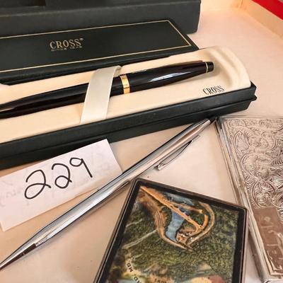 Mixed Lot - Cross Pens, Vintage Compact, Ornate Business Card Holder