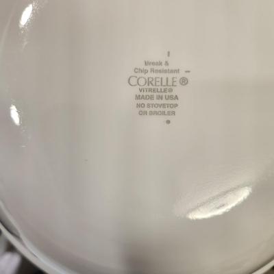 Cabinet Lot Glassware, Corelle Vitrelle  Plates, Bowls,