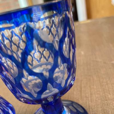 Bohemian Blue Cut Glass Vases