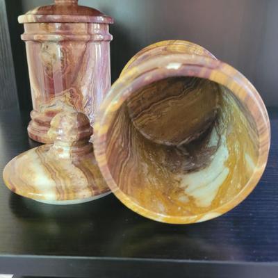 Pair of Marble Lidded Jars (GR-CE)