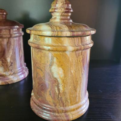 Pair of Marble Lidded Jars (GR-CE)
