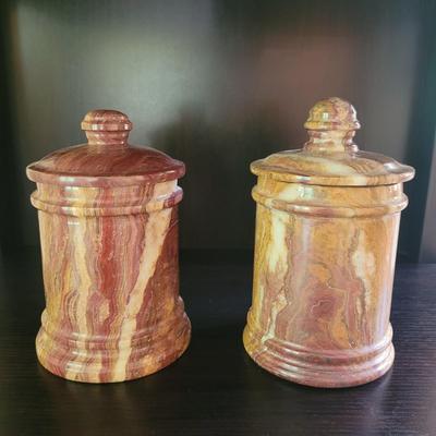 Pair of Marble Lidded Jars (GR-CE)