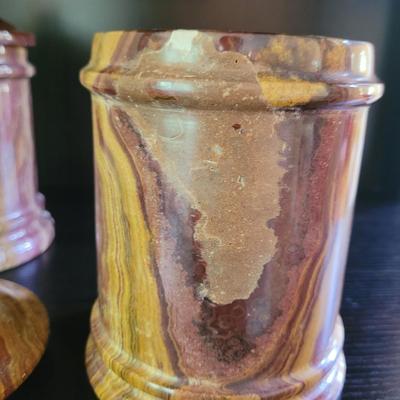 Pair of Marble Lidded Jars (GR-CE)