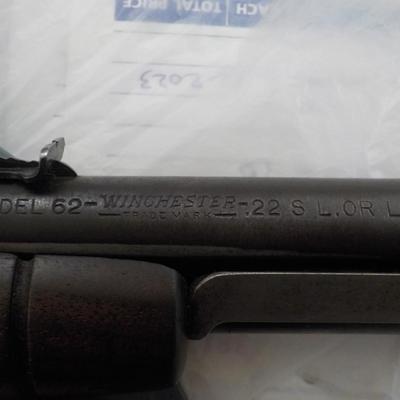 Winchester Model 62/ 22 cal. pump .S. L.. or L.R. $200 to $600.