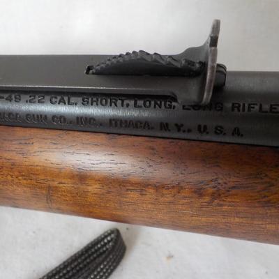 Ithaca Lever action single shot 22 cal. rifle. est. $180 to $400.