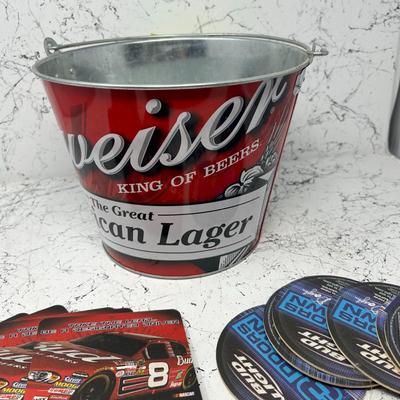 Budweiser Memorabilia Ice Bucket + Coasters