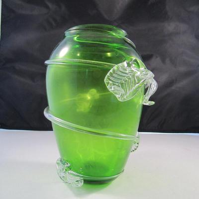 Art Glass Vase with Spun Leaf Design- Approx 7